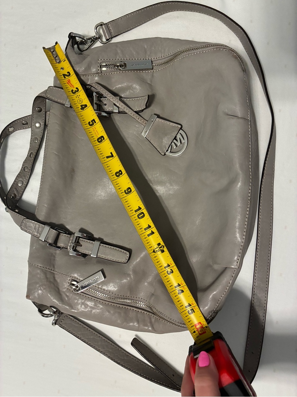 Gray Michael Kors Leather Satchel Tote with Buckle Details - Picture 7 of 7